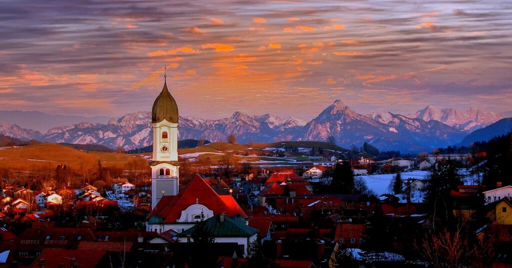 mountains, pillar, sunrise, allgäu, nature, nesselwang, zugspitze